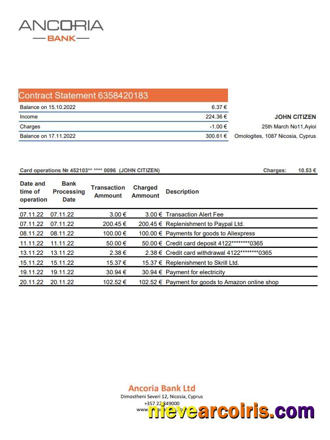 Cyprus Ancoria bank statement xls